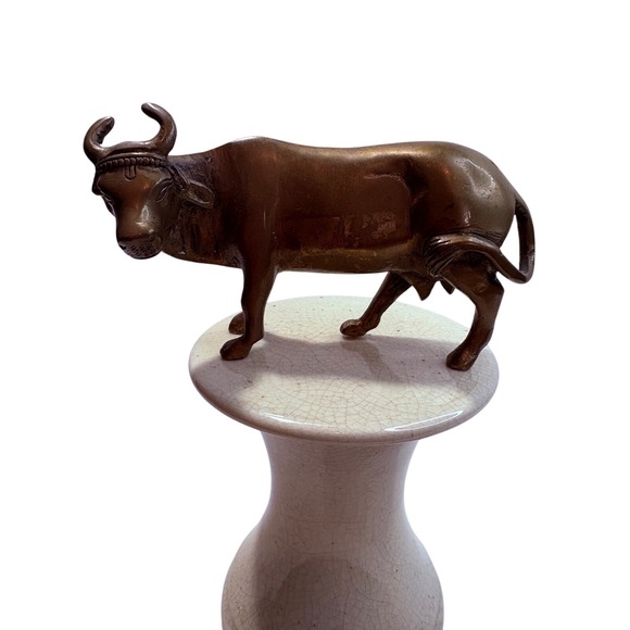 Other - Solid Brass Cow Figurine Statue Metal Animal Decor Sculpture Vintage